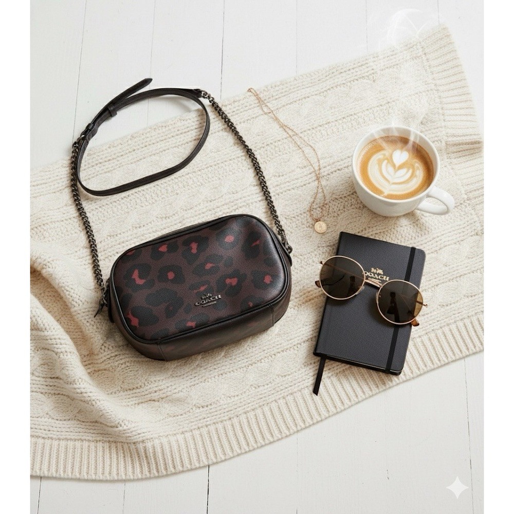 COACH‎ Mini Ocelot Cheetah Print Jamie Crossbody Camera Bag 2 way Minimalist